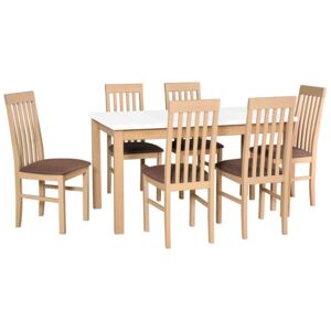 Rozkladací stôl so 6 stoličkami - AL07, Morenie: biela - L, Poťahové látky: 6 - Inari24, Farby nožičiek: sonoma