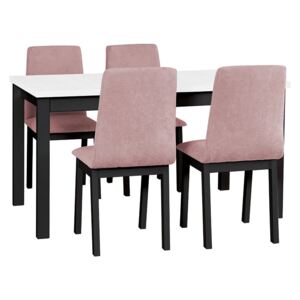 Rozkladací stôl so 4 stoličkami - AL05, Morenie: biela - L, Poťahové látky: 19 - Jasmine 61, Farby nožičiek: čierna