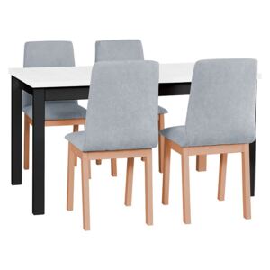 Rozkladací stôl so 4 stoličkami - AL05, Morenie: biela - L, Poťahové látky: 16 - Jasmine 90, Farby nožičiek: čierna, Farby nožičiek: sonoma