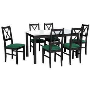 Rozkladací stôl so 6 stoličkami - AL04, Morenie: biela - L, Poťahové látky: 23x - Kronos 19, Farby nožičiek: čierna