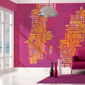 Fototapeta - Text map of Sweden on pink background 350x270 cm