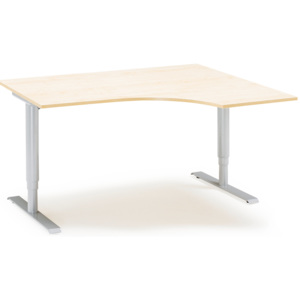 Výškovo nastaviteľný stôl Adeptus, pravý, 1600x1200 mm, breza lam./šedá