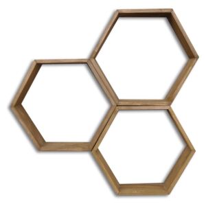Sada 3 drevených nástenných políc Bee