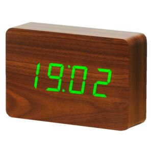 Tmavohnedý budík so zeleným LED displejom Gingko Brick Click Clock