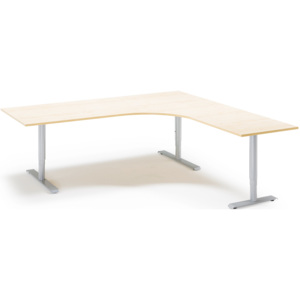 Výškovo nastaviteľný stôl Adeptus, pravý, 2000x2000 mm, laminát breza/šedá