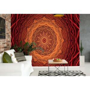 Fototapeta - Abstract Mandala Design Orange Red Vliesová tapeta - 416x254 cm