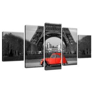 Obraz na plátne Červené auto pod Eiffelovou vežou 150x70cm 1116A_5B