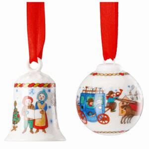Rosenthal sada porcelánový mini zvonček a mini guľa na stromček Vianočný trh II