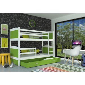 Detská poschodová posteľ MATES, 184x80 cm, biely/zelený