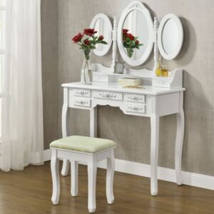 Originálny vintage toaletný stolík so zrkadlom Meggy| biely