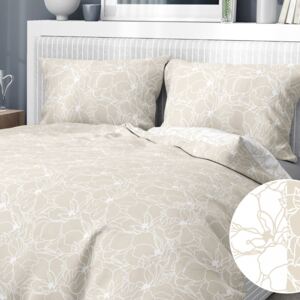 Goldea bavlnené posteľné obliečky - vzor 1007 biele kvety na svetle béžovom 140 x 200 a 70 x 90 cm