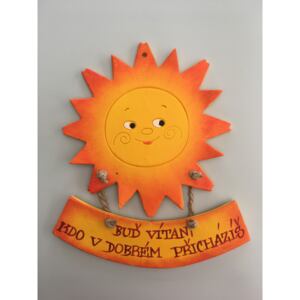 Sluníčko s cedulkou kulaté Keramika Andreas Nápis: Buď vítán, kdo v dobrém přicházíš