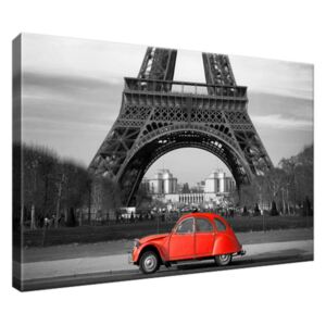 Obraz na plátne Červené auto pod Eiffelovou vežou 30x20cm 1116A_1T