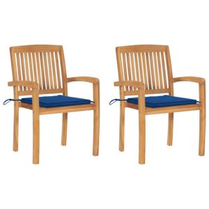 Záhradné stoličky 2 ks, modré podložky, tíkový masív