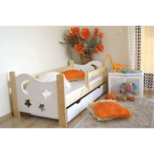 Detská posteľ STAR + rošt ZADARMO, s úložným priestorom, borovica/biela, 70x160 cm