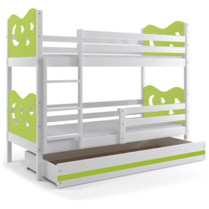 Poschodová posteľ MAX - 200x90cm - Hviezda - Biela - Zelená