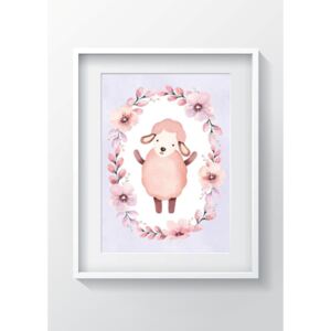Nástenný obraz OYO Kids Flower Ring Sheep, 24 x 29 cm