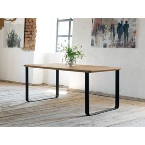Benlemi Industriálny jedálenský stôl z dubového dreva PETER s kolmou kovovou podnožou Rozmer: 90x160 cm, Kvalita dreva: A/B najvyššia kvalita, Opracovanie hrany: Zaoblená hrana