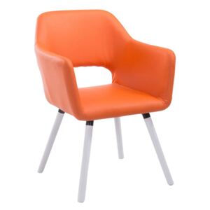BHM Germany Jedálenská stolička s podrúčkami Arizona koža, biele nohy, oranžová