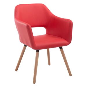 BHM Germany Jedálenská stolička s podrúčkami Arizona koža, prírodné nohy, červená