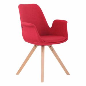 BHM Germany Jedálenská čalúnená stolička Prins textil, prírodné nohy, červená