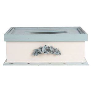 Krémovo - modrý vintage box na vreckovky Rossien - 27 * 18 * 10 cm