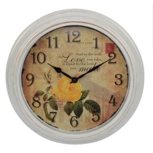 DUE ESSE Nástenné retro hodiny s kvetmi žltá ruža 30,5 cm, Provence