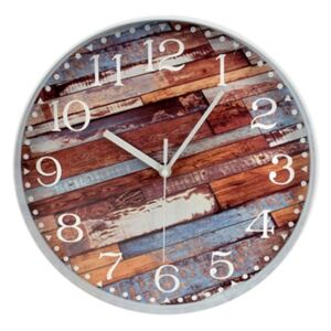 DUE ESSE Nástěnné hodiny cihly efekt dřevo do červena 30 cm