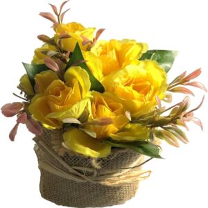 DUE ESSE Žlté ruže v kvetináči z juty, 15 cm