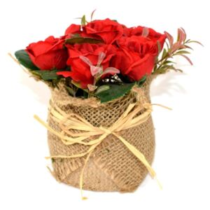 DUE ESSE Červené ruže v kvetináči z juty, 15 cm
