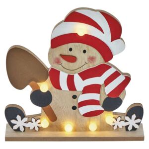 EMOS LED vianočný snehuliak drevený, 25cm, 2× AA, teplá biela, časovač