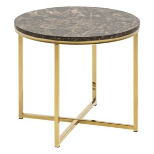 Design Scandinavia Konferenčný stolík okrúhly Alma, 50 cm, zlatá/hnedá