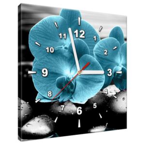 Tlačený obraz s hodinami Tyrkysová orchidea a kamene ZP2398A_1AI
