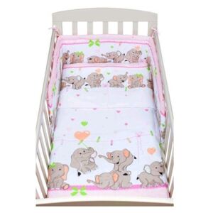 NEW BABY 3-dielne posteľné obliečky New Baby 90/120 cm růžové so sloníky Ružová
