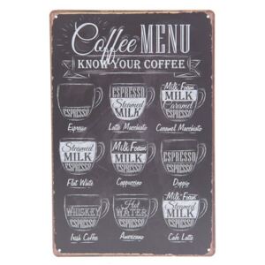 Vintage dekoračná tabuľka "COFFEE MENU", 20 x 30 cm