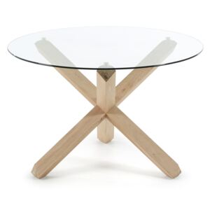 Dubový jedálenský stôl se skleněnou doskou La Forma Nori, ø 120 cm