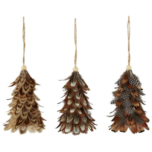 Sada 3 vianočných závesných dekorácií z peria Villa Collection Feathers, výška 10 cm