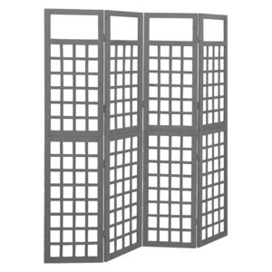 4-panelový paraván/mriežka masívna jedľa čierny 161x180 cm