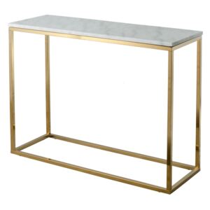 Biely mramorový konzolový stolík s podnožím v zlatej farbe RGE Marble, dĺžka 100 cm