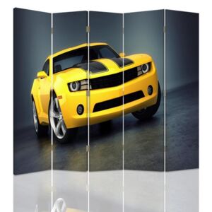 CARO Paraván - Yellow Car | päťdielny | obojstranný 180x150 cm