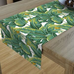 Goldea dekoračný behúň na stôl loneta - vzor tropické listy 20x120 cm