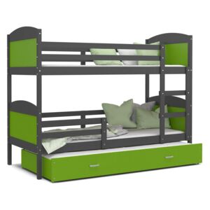 GL Poschodová posteľ Mates 3 grafit s prístelkou Farba: Zelená, Rozmer: 190x80