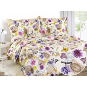 Goldea krepové posteľné obliečky - vzor 813 ružové a fialové kvety 140 x 200 a 70 x 90 cm