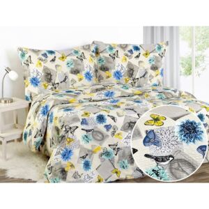 Goldea krepové posteľné obliečky - vzor 814 tyrkysové a modré kvety 140 x 220 a 70 x 90 cm