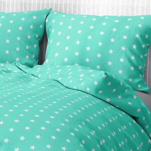 Goldea bavlnené posteľné obliečky - vzor 858 biele hviezdy na mintovom 140 x 200 a 70 x 90 cm