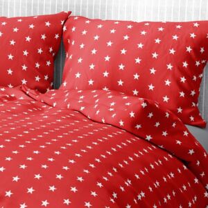 Goldea bavlnené posteľné obliečky - vzor 855 biele hviezdy na červenom 140 x 200 a 70 x 90 cm