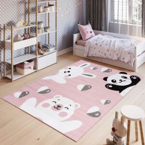 Detský koberec PINKY Bear Panda Rabbit ružový - 80x150 cm
