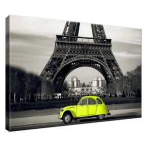 Obraz na plátne Žlté auto pred Eiffelovou vežou 30x20cm 1372A_1T