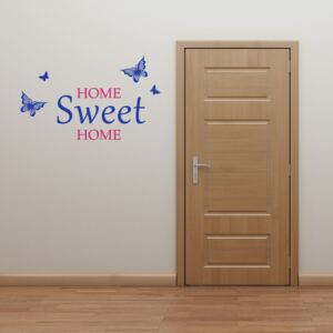 GLIX Domov sladký domov - samolepka na stenu Ružová a modrá 70 x 45 cm