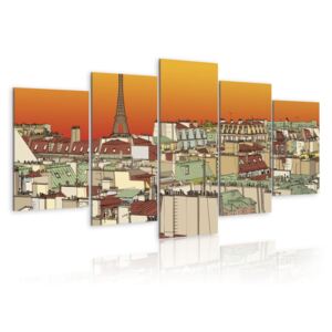 Obraz na plátne - Parisian sky in orange colour 100x50 cm